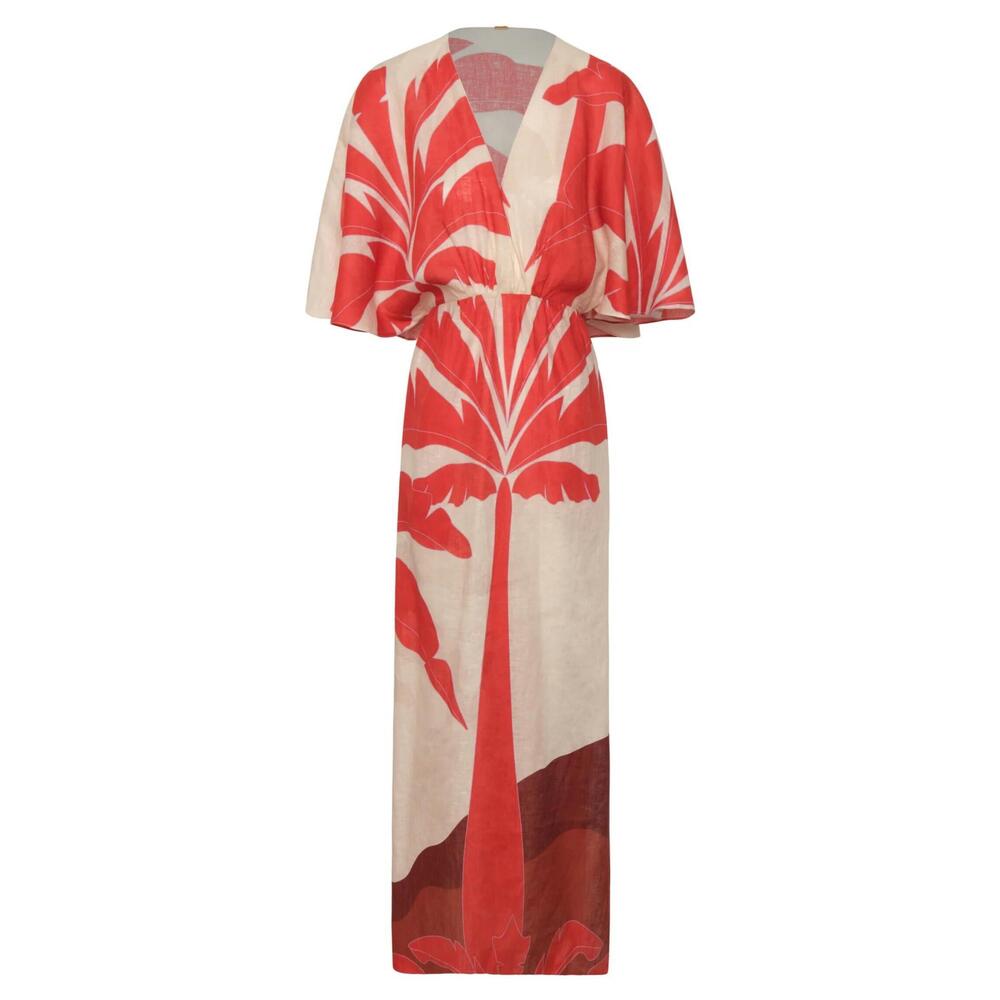 NEW JUAN DE DIOS women's topacio midi tunic dress in orange palms